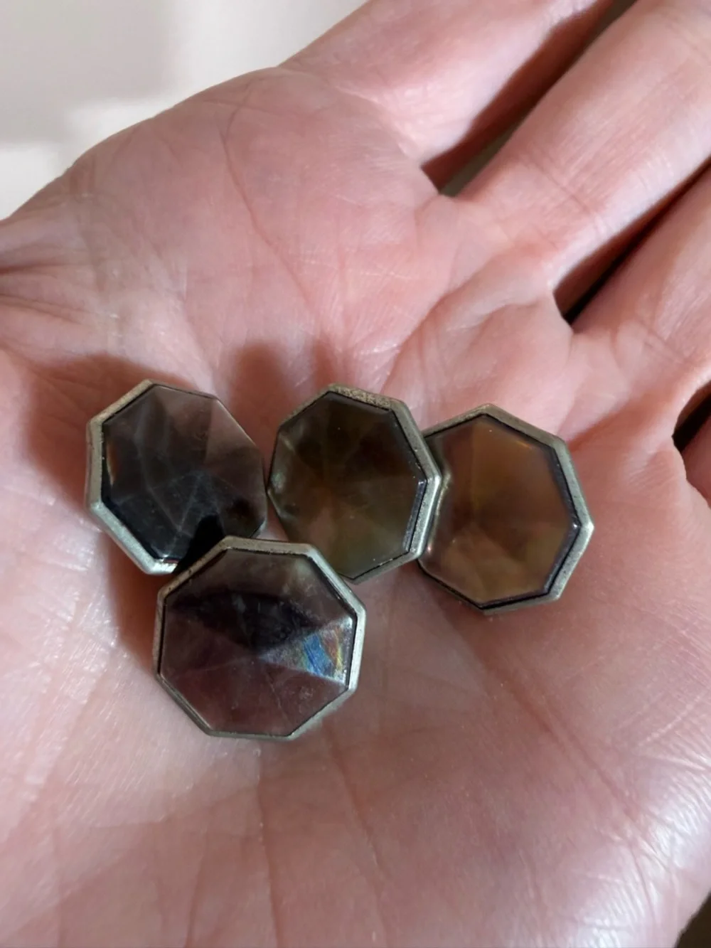 Vintage abalone shell art deco geometric octagon silver metal cufflink